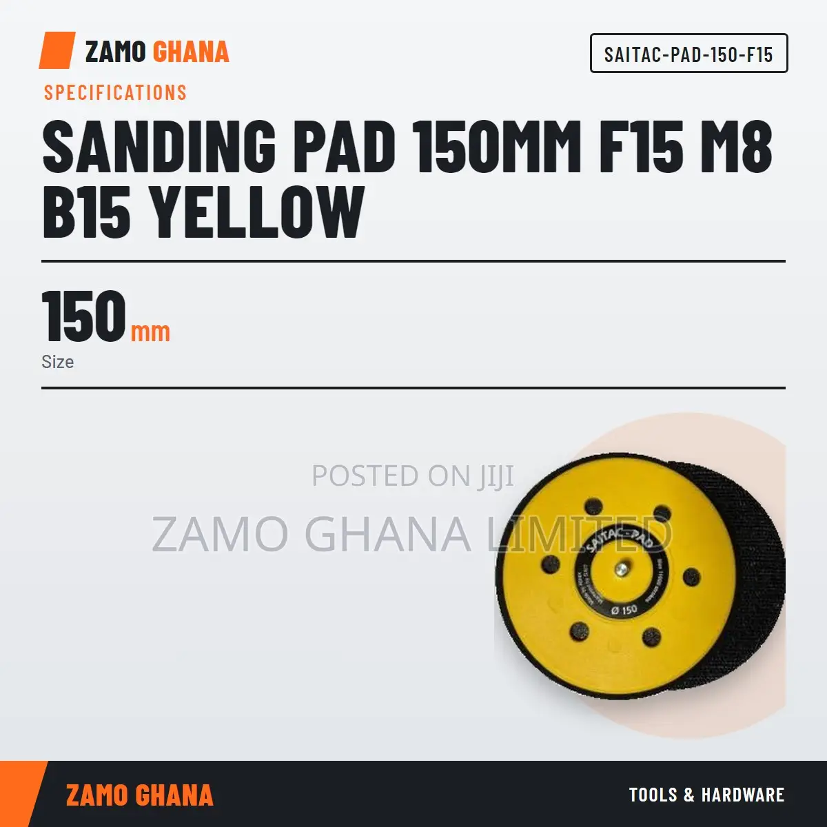 Sanding Pad 150Mm F15 M8 B15 Yellow - SAITAC-PAD-150-F15