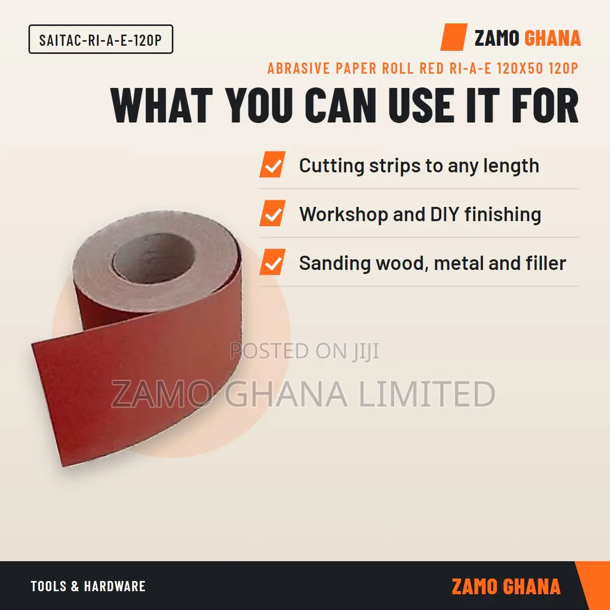 Abrasive Paper Roll Red Ri-a-E 120X50 120P - SAITAC-RI-A-E-120P