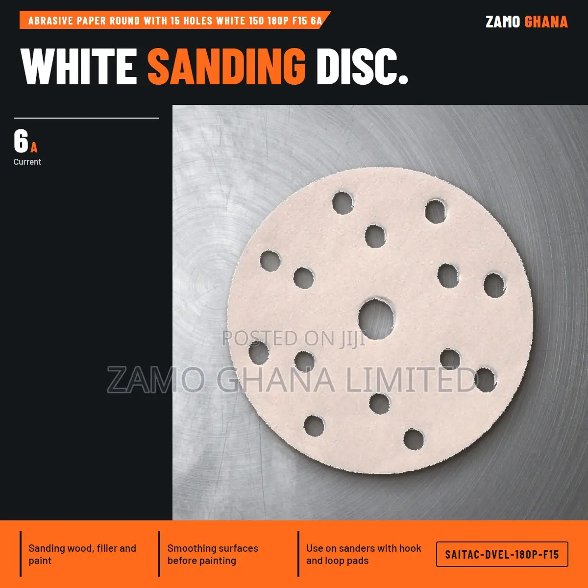Abrasive Paper Round With 15 Holes White 150 18 - SAITAC-DVEL-180P-F15
