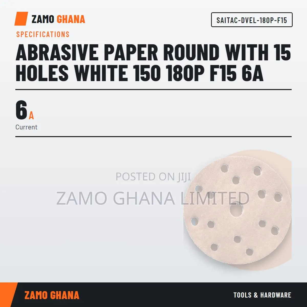 Abrasive Paper Round With 15 Holes White 150 18 - SAITAC-DVEL-180P-F15