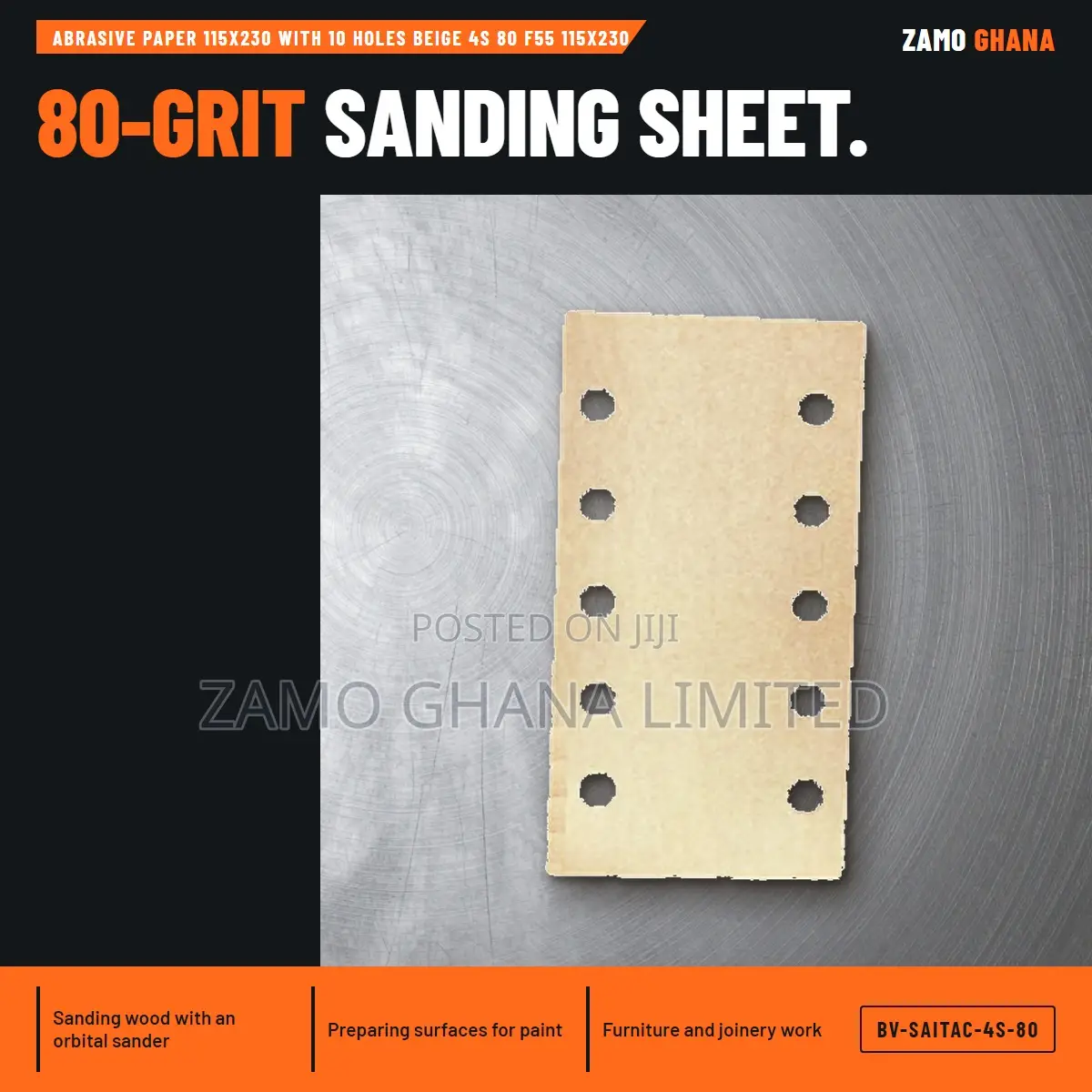 Abrasive Paper 115X230 With 10 Holes Beige 4S 80 F55 - BV-SAITAC-4S-80
