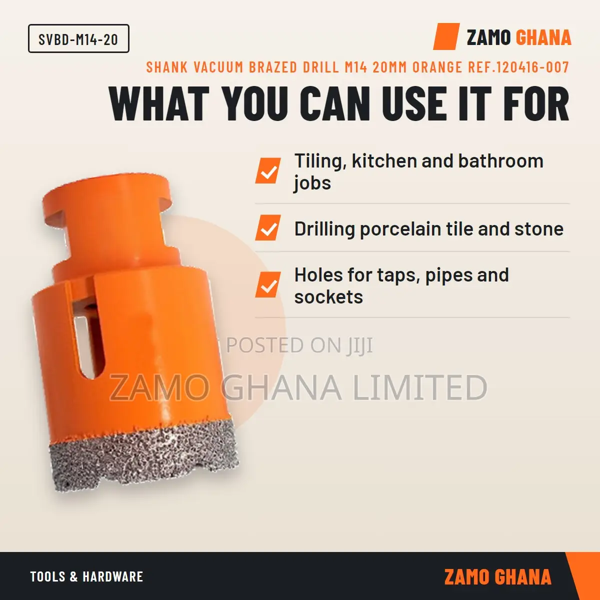 Shank Vacuum Brazed Drill M14 20Mm Orange Ref.120416-007 - SVBD-M14-20