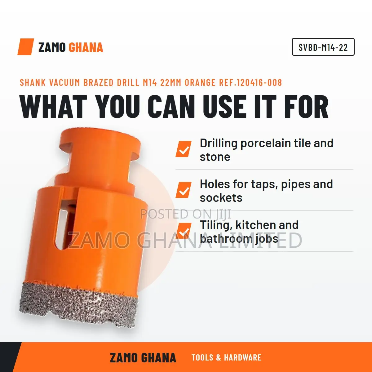 Shank Vacuum Brazed Drill M14 22Mm Orange Ref.120416-008 - SVBD-M14-22