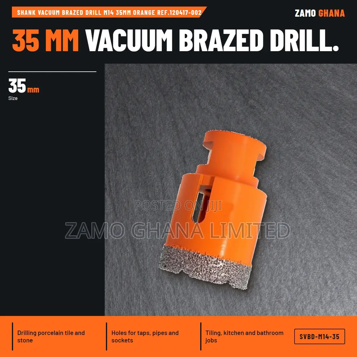 Shank Vacuum Brazed Drill M14 35Mm Orange Ref.120417-002 - SVBD-M14-35