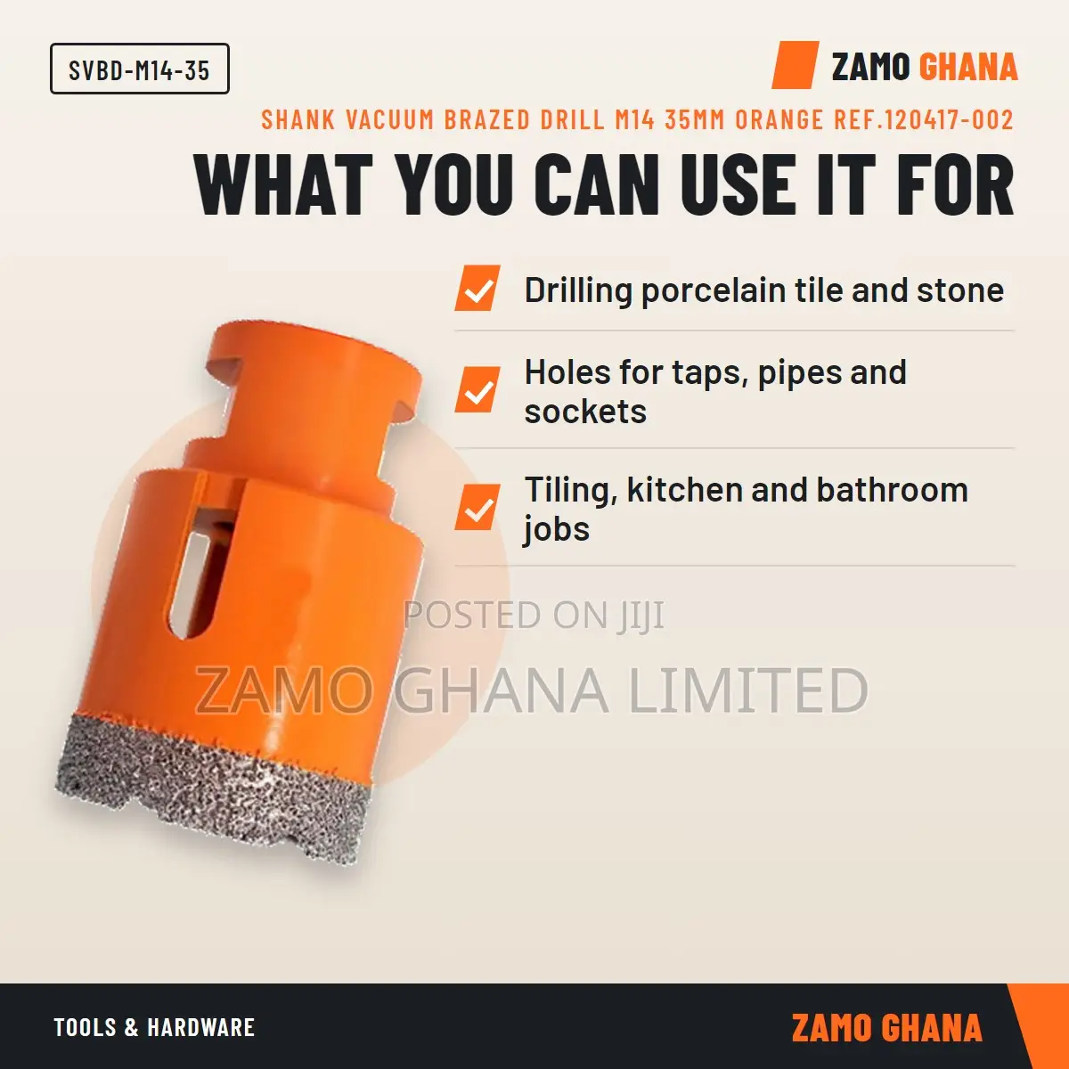 Shank Vacuum Brazed Drill M14 35Mm Orange Ref.120417-002 - SVBD-M14-35