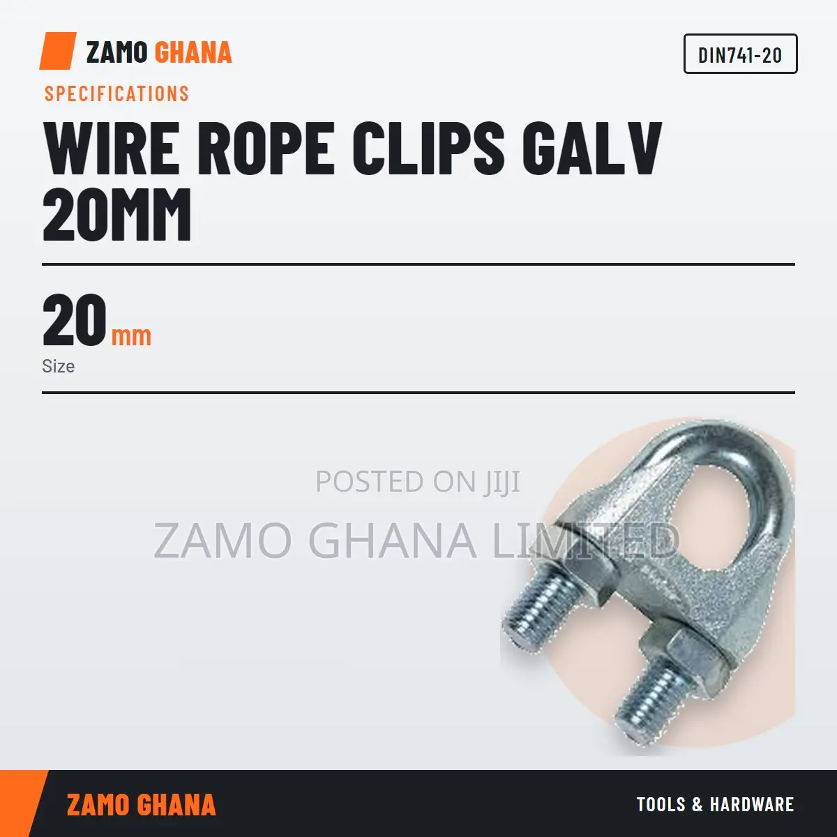 Wire Rope Clips Galv 20Mm - DIN741-20
