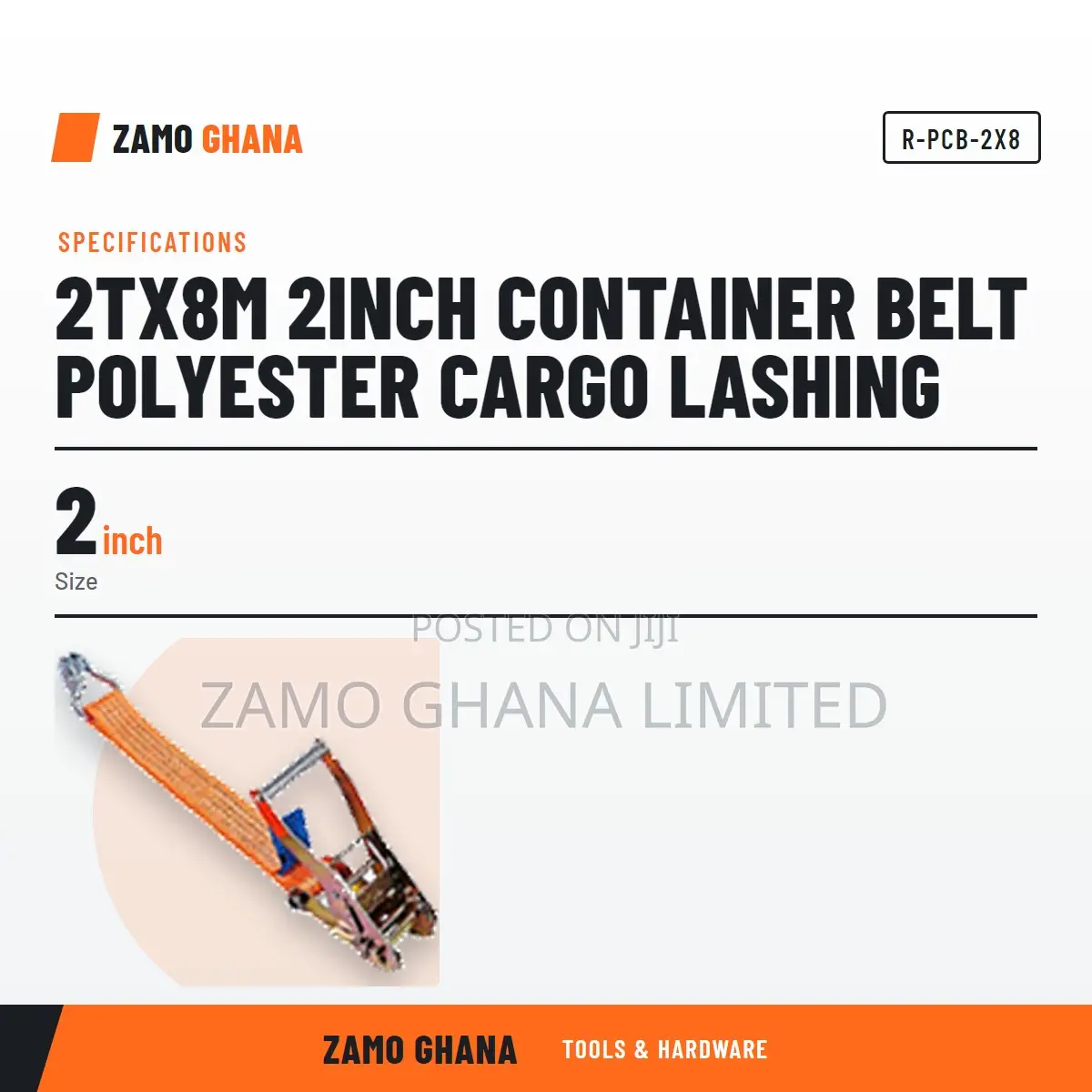 2Tx8M 2Inch Container Belt Polyester Cargo Lashing - R-PCB-2x8