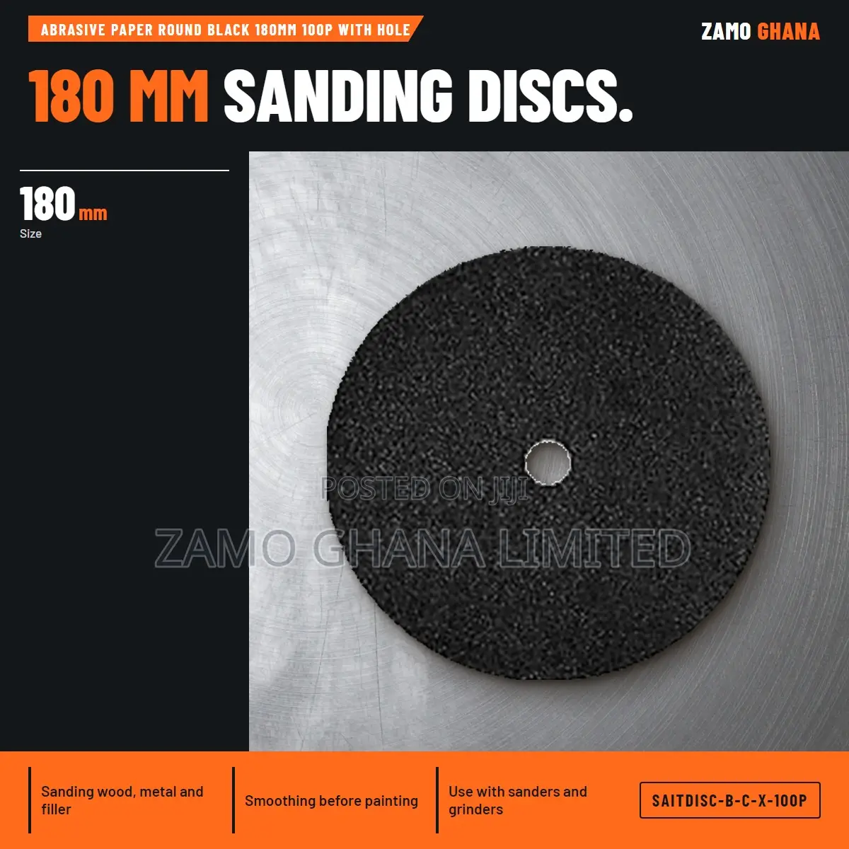 Abrasive Paper Round Black 180Mm 100P With Hole - SAITDISC-B-C-X-100P