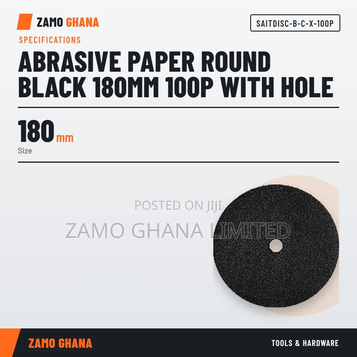 Abrasive Paper Round Black 180Mm 100P With Hole - SAITDISC-B-C-X-100P