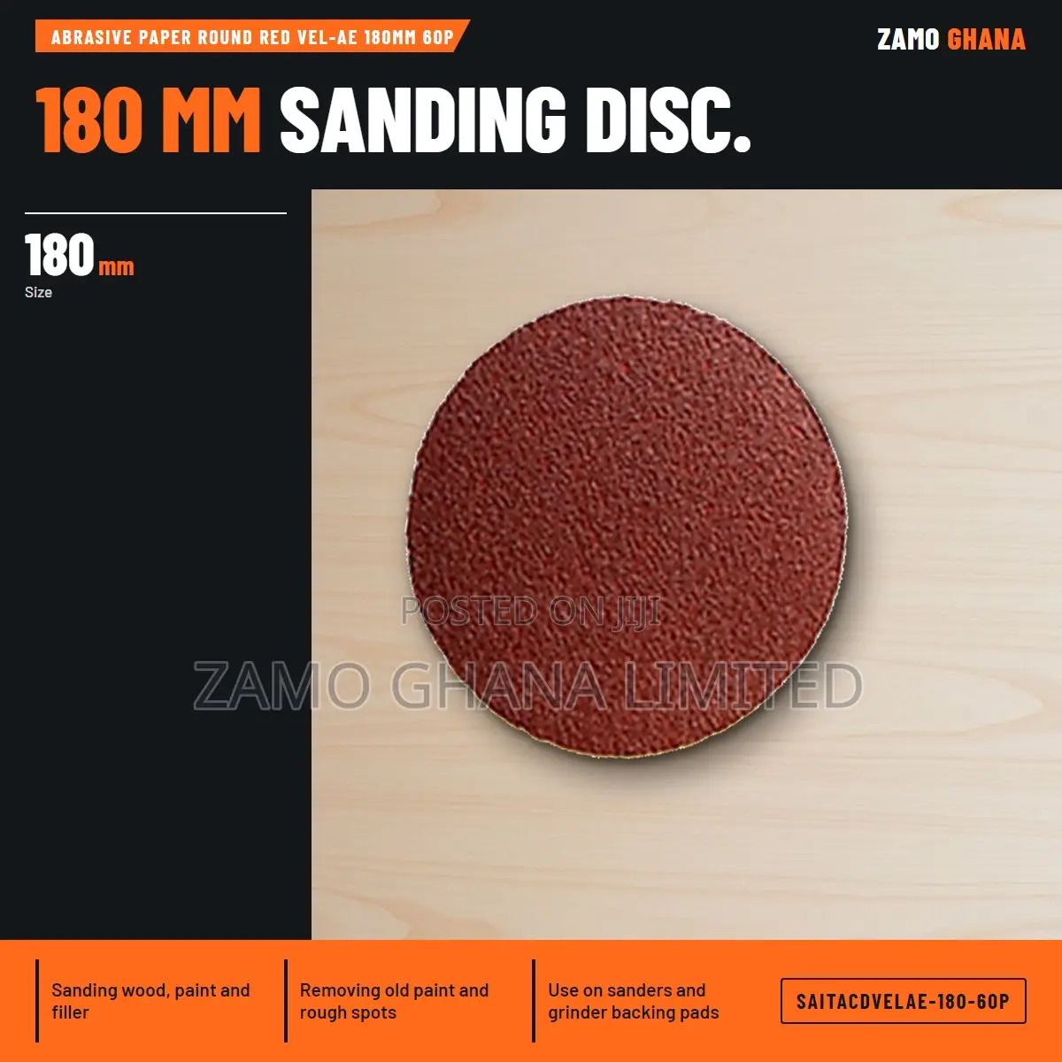 Abrasive Paper Round Red Vel-Ae 180Mm 60P - SAITACDVELAE-180-60P