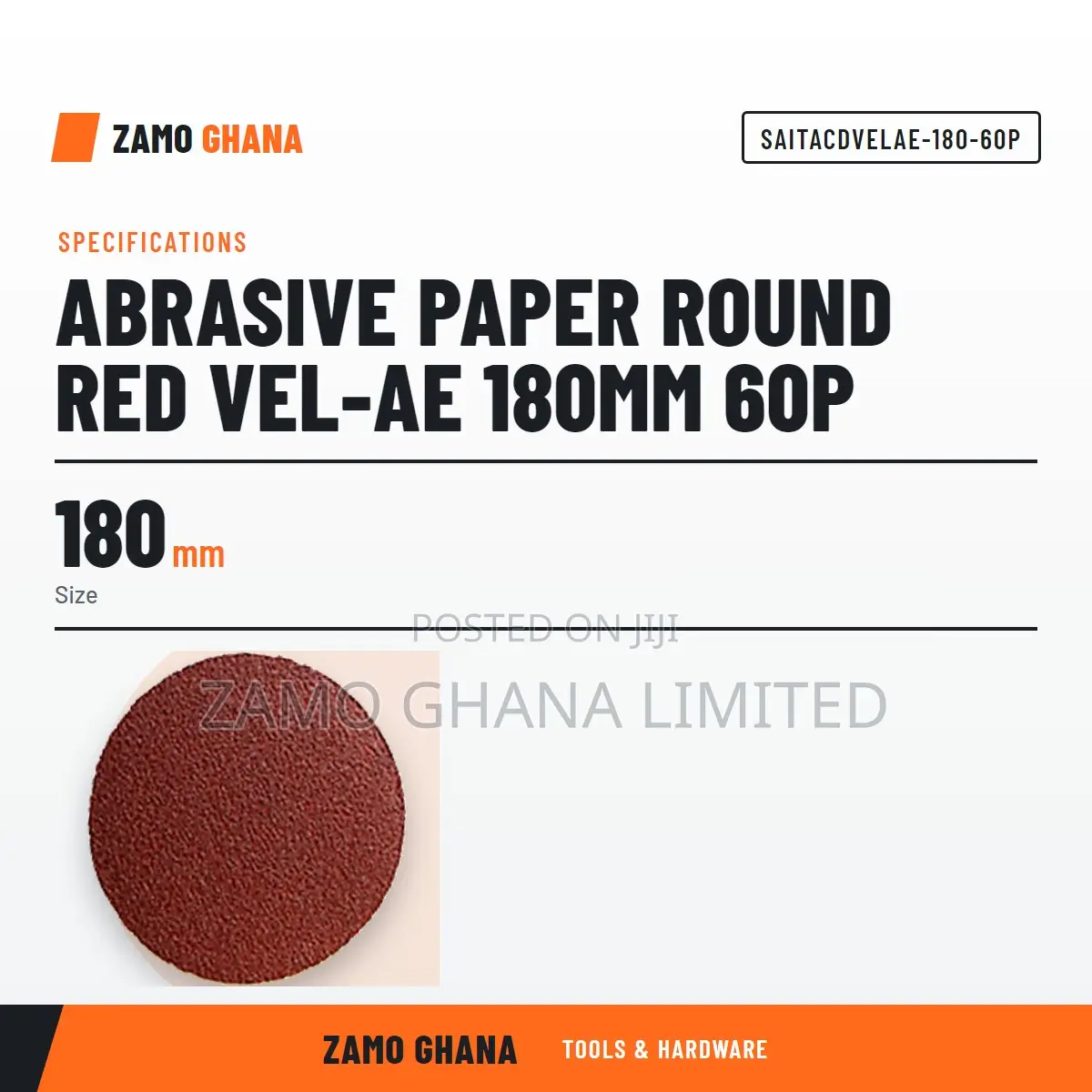 Abrasive Paper Round Red Vel-Ae 180Mm 60P - SAITACDVELAE-180-60P