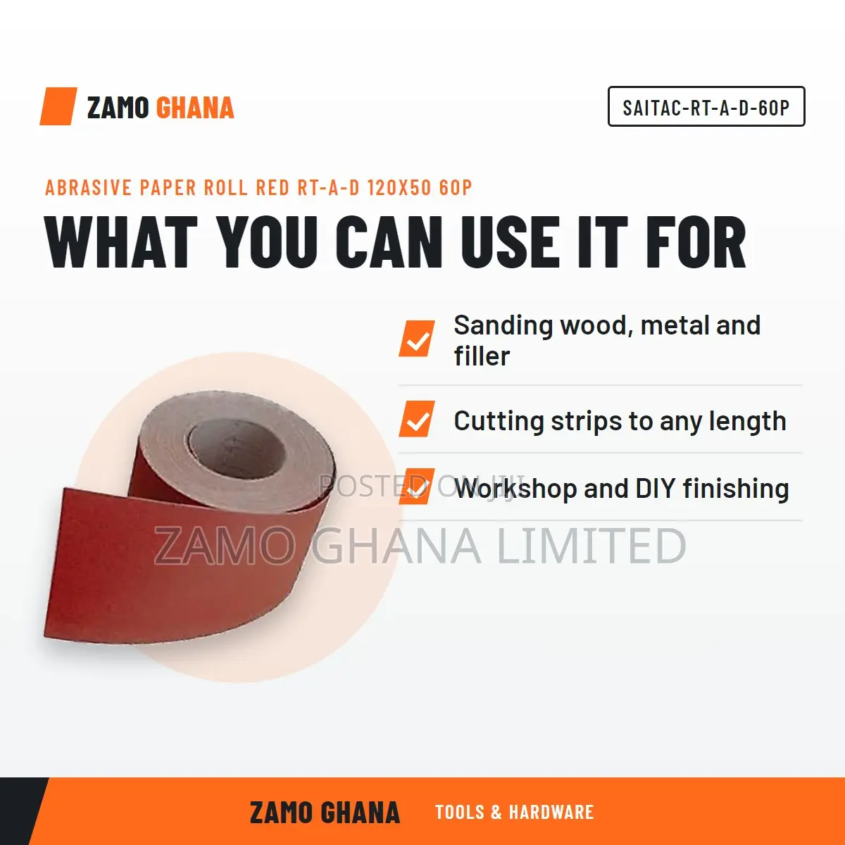 Abrasive Paper Roll Red Rt-a-D 120X50 60P - SAITAC-RT-A-D-60P