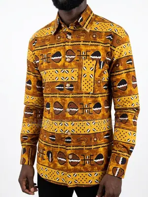 Earth-Toned Cowrie Shell Print Button-Down Shirt