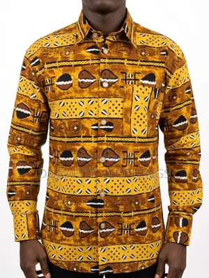 Earth-Toned Cowrie Shell Print Button-Down Shirt