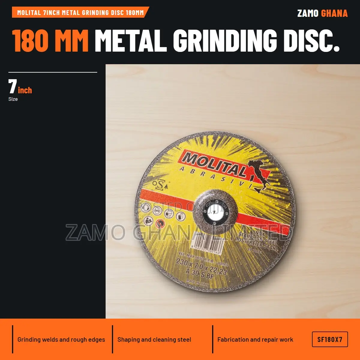 Molital 7Inch Metal Grinding Disc 180Mm - SF180X7
