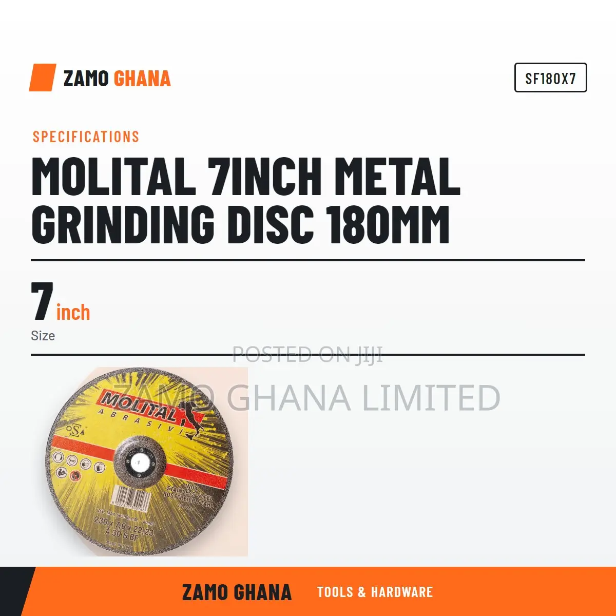 Molital 7Inch Metal Grinding Disc 180Mm - SF180X7