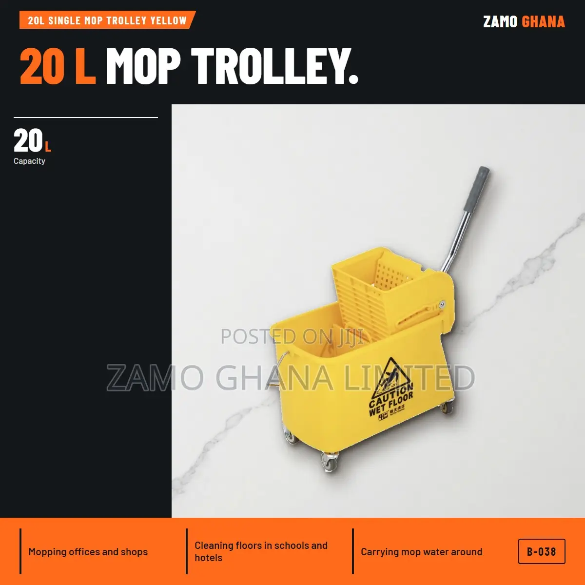20L Single Mop Trolley Yellow - B-038