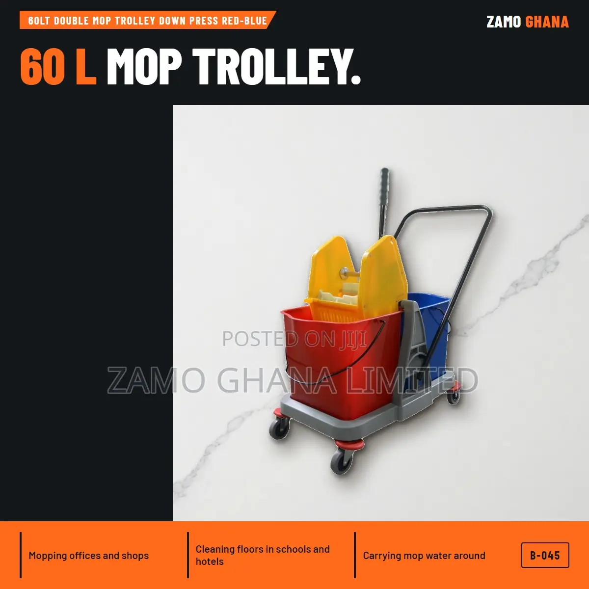 60Lt Double Mop Trolley Down Press Red-Blue - B-045