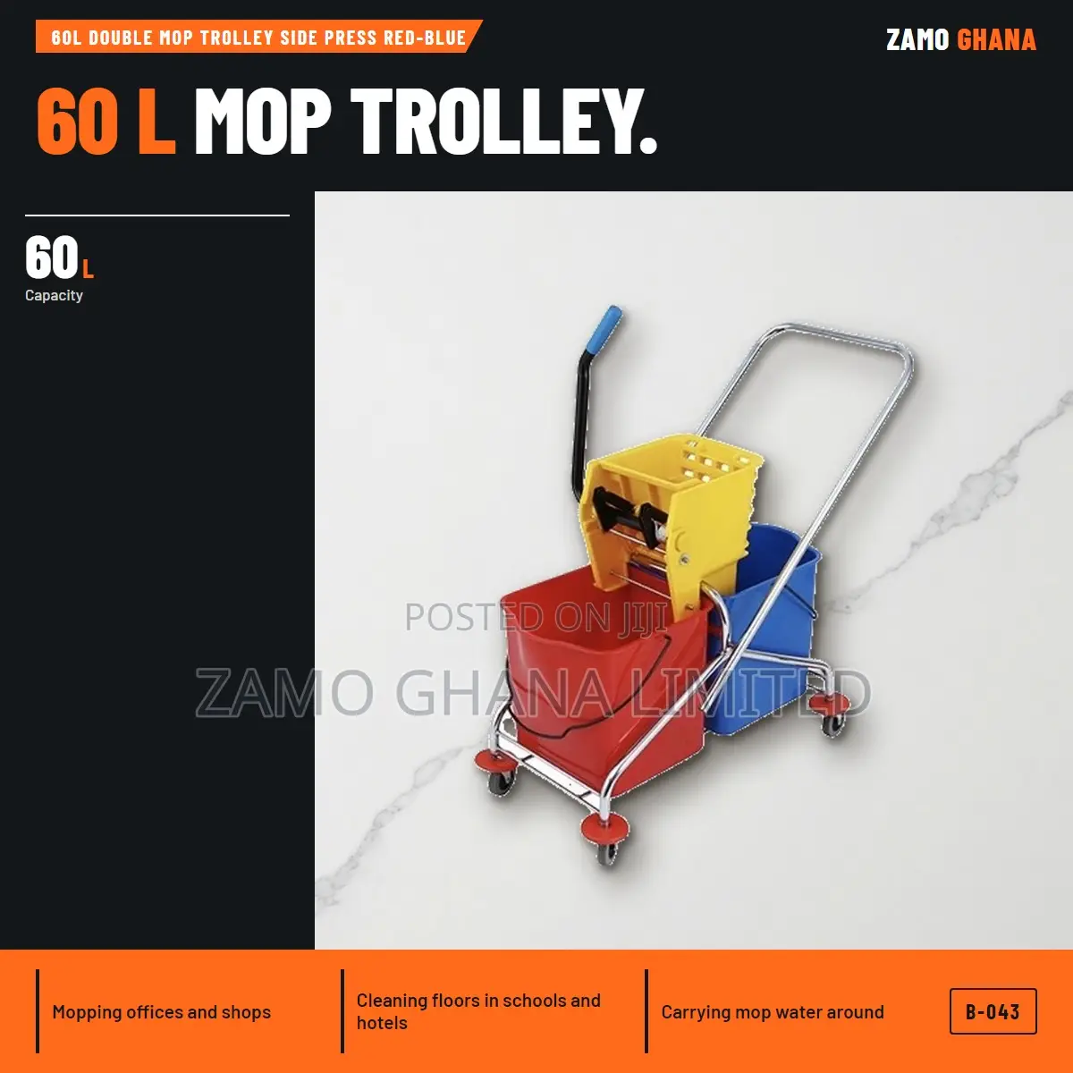 60L Double Mop Trolley Side Press Red-Blue - B-043