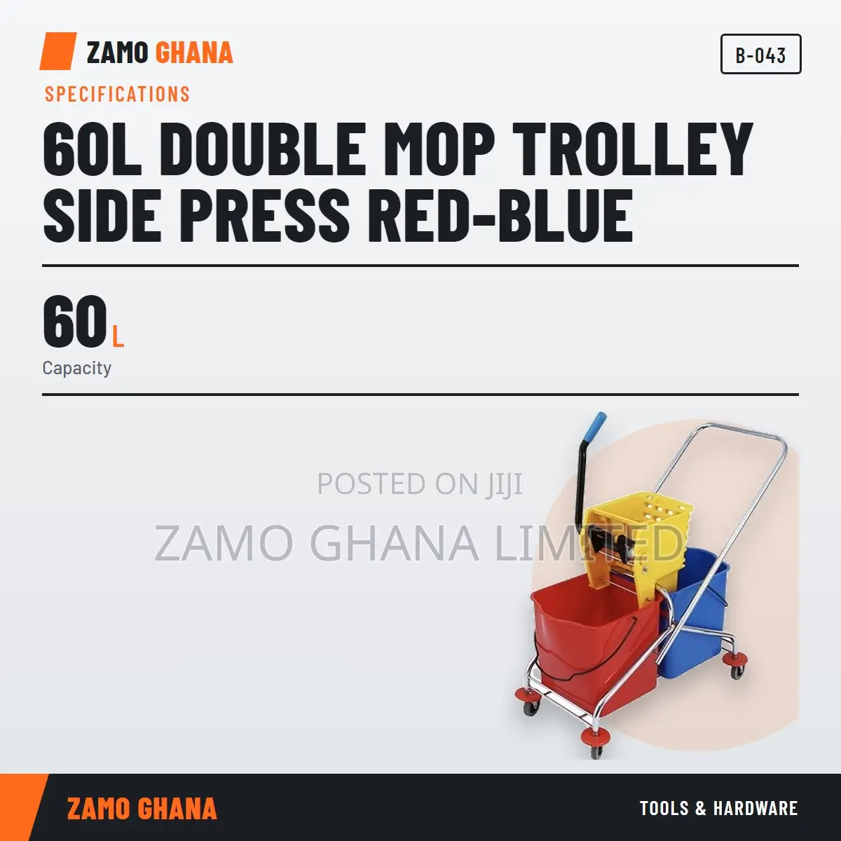 60L Double Mop Trolley Side Press Red-Blue - B-043
