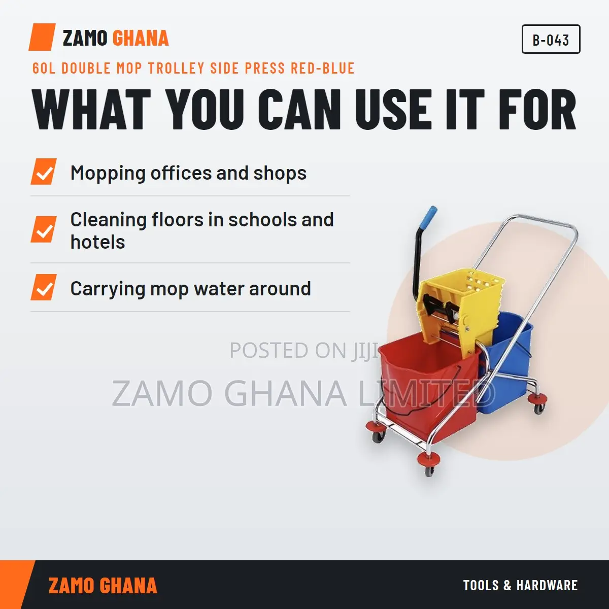 60L Double Mop Trolley Side Press Red-Blue - B-043