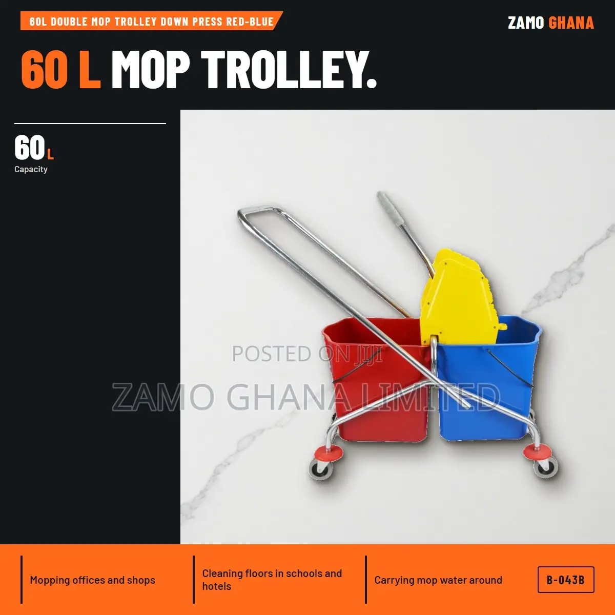 60L Double Mop Trolley Down Press Red-Blue - B-043b
