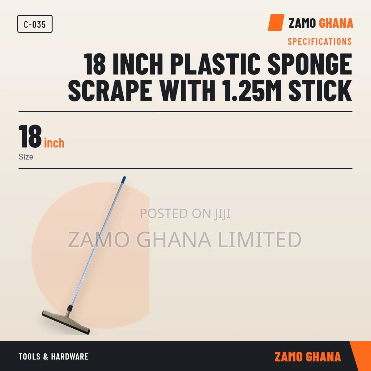 18 Inch Plastic Sponge Scrape With 1.25M Stick - C-035