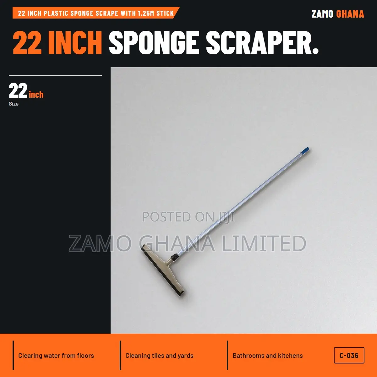 22 Inch Plastic Sponge Scrape With 1.25M Stick - C-036