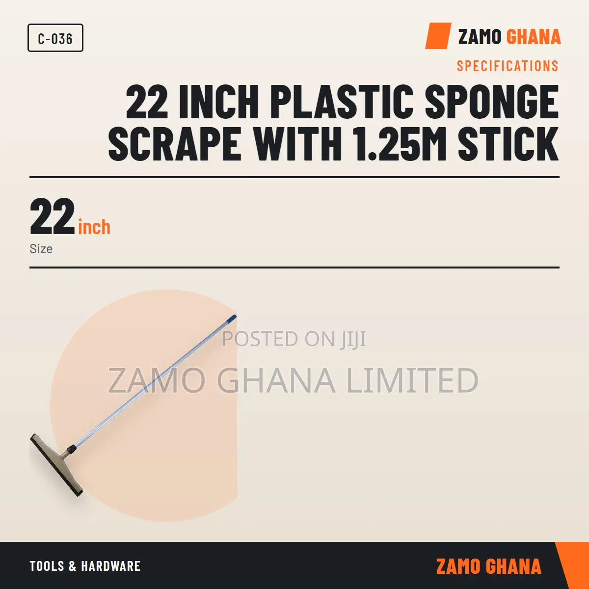 22 Inch Plastic Sponge Scrape With 1.25M Stick - C-036