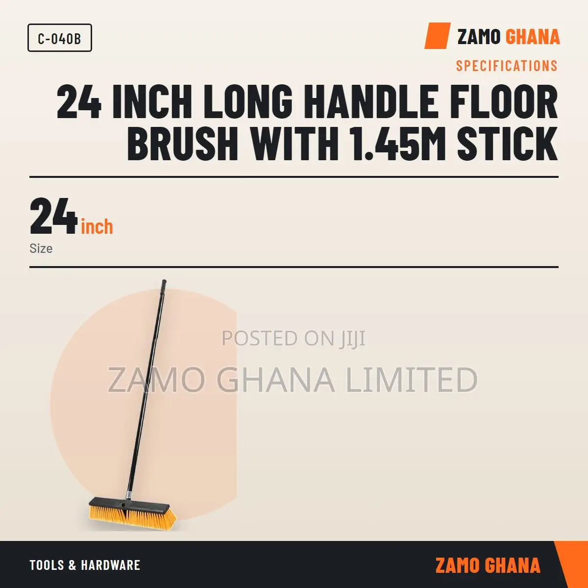 24 Inch Long Handle Floor Brush With 1.45M Stick - C-040b