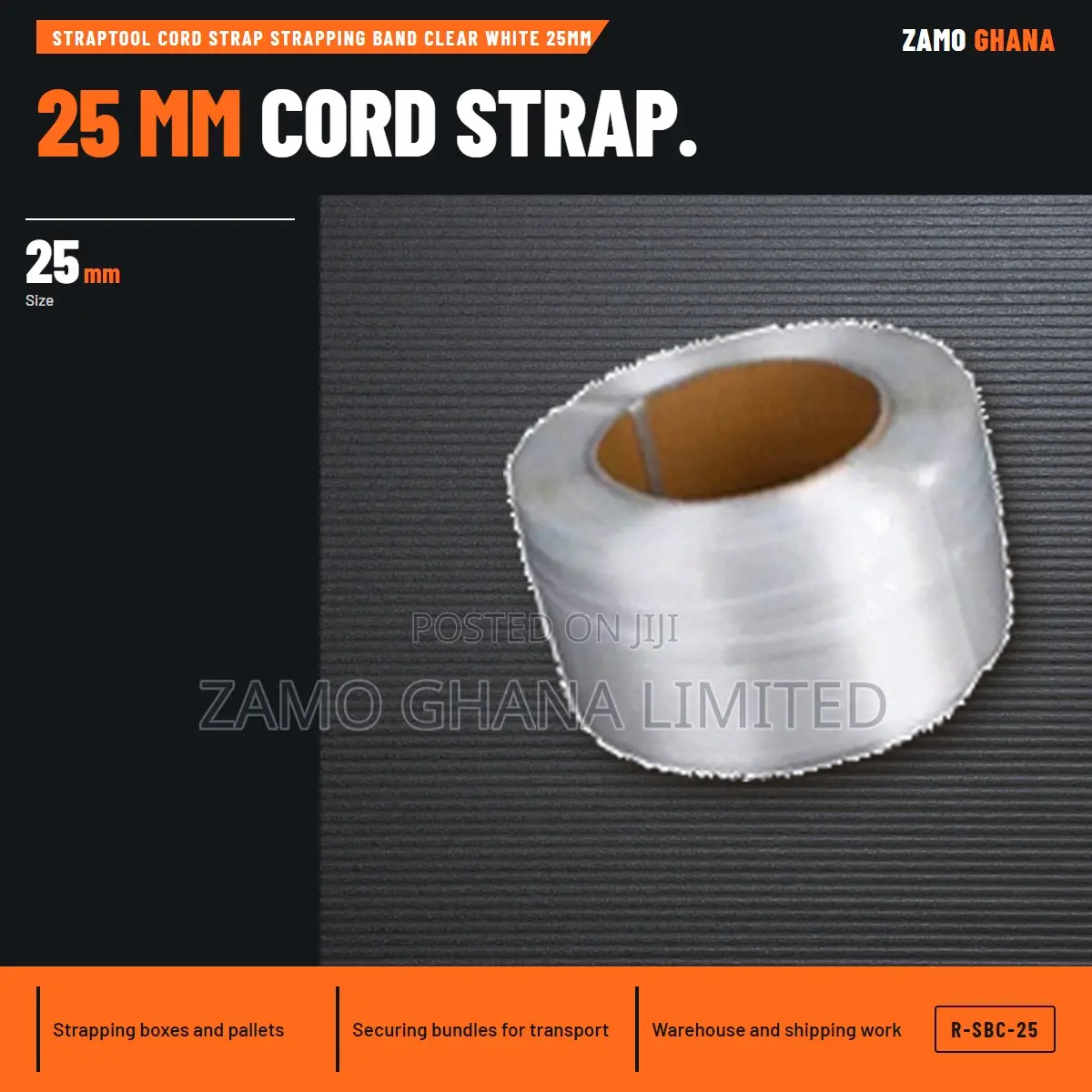 Straptool Cord Strap Strapping Band Clear White 25Mm - R-SBC-25