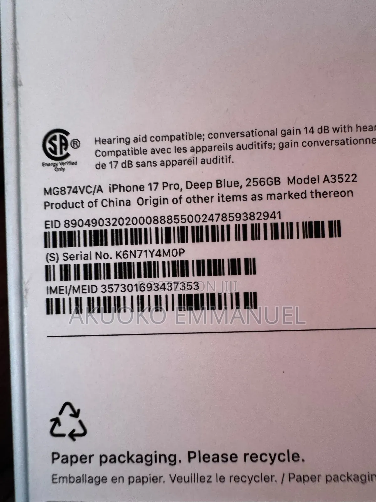 New Apple iPhone 17 Pro 256 GB Blue