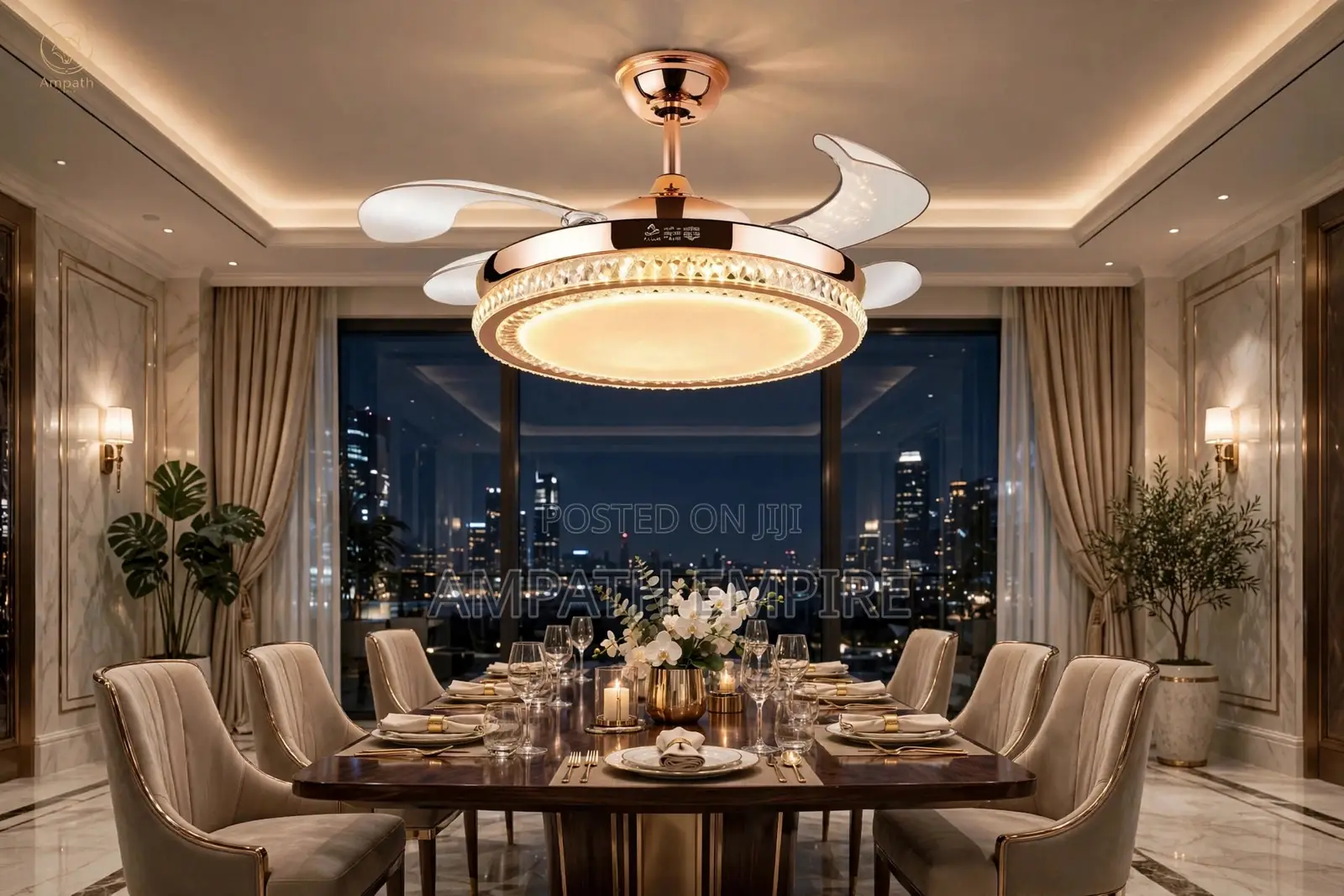 Summerwind Smart Retractable Golden Crystal Fanlight+remote Control72w