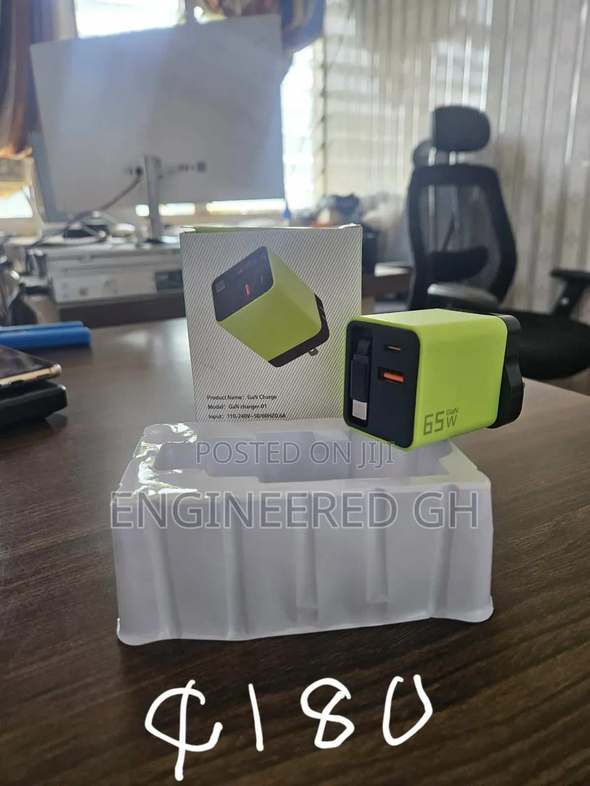 65W GaN Fast Charger With Built-in Retractable Cable (Multi-Port)