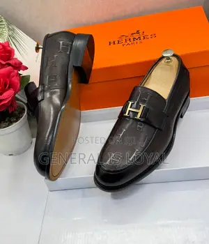 Brown Leather Hermès Paris Men's Loafers Signature Metallic "H