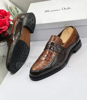 Brown and Tan Crocodile-Embossed Leather Penny Loafers Shoe
