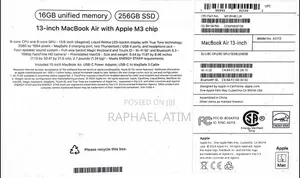Laptop Apple MacBook Air 16GB Apple M3 SSD 256GB