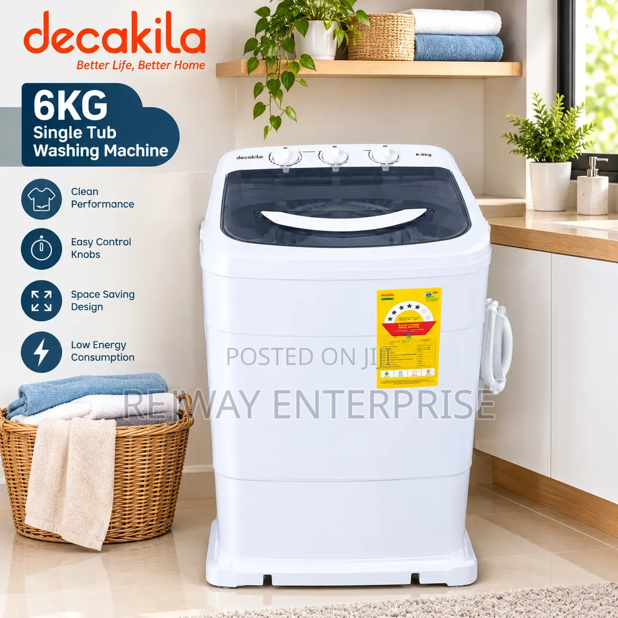 Decakila 6KG Single Tub Top-Loading Washing Machine