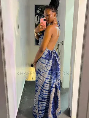 Ladies Tie-Dye Backless Maxi Dress - Adire Halter Long Dress