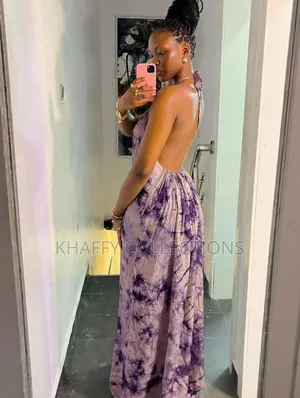 Ladies Tie-Dye Backless Maxi Dress - Adire Halter Long Dress