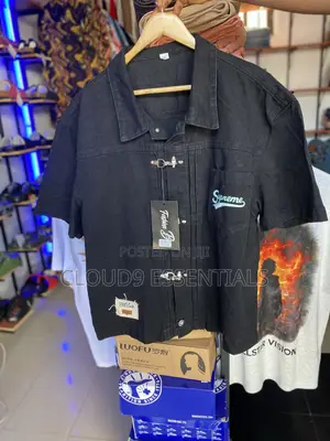 Men's Black Streetwear Shirt With Metal Clasps - XXL