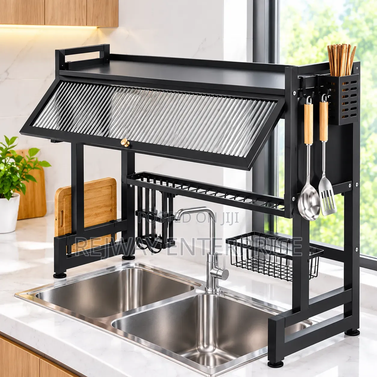Over-Sink Dish Drying Rack With Utensils Holder