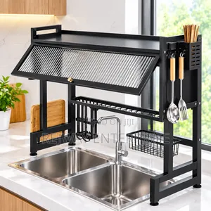 Over-Sink Dish Drying Rack With Utensils Holder