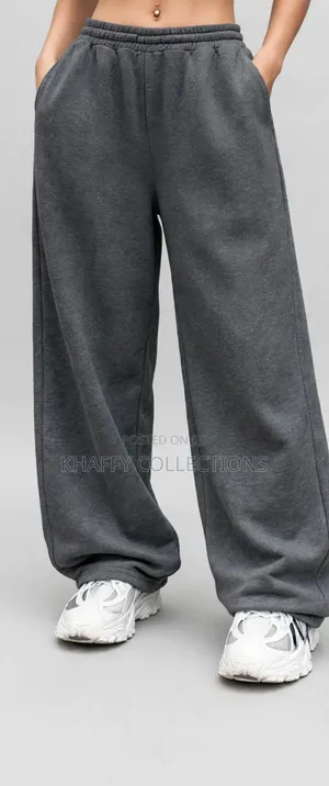 Unisex Dark Grey Wide Leg Baggy Sweatpants - High Waist Joggers