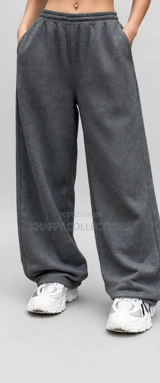 Unisex Dark Grey Wide Leg Baggy Sweatpants - High Waist Joggers