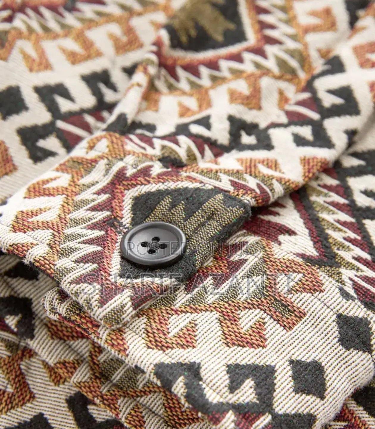 Ecru/Red Pattern Tapestry Shacket Overshirt