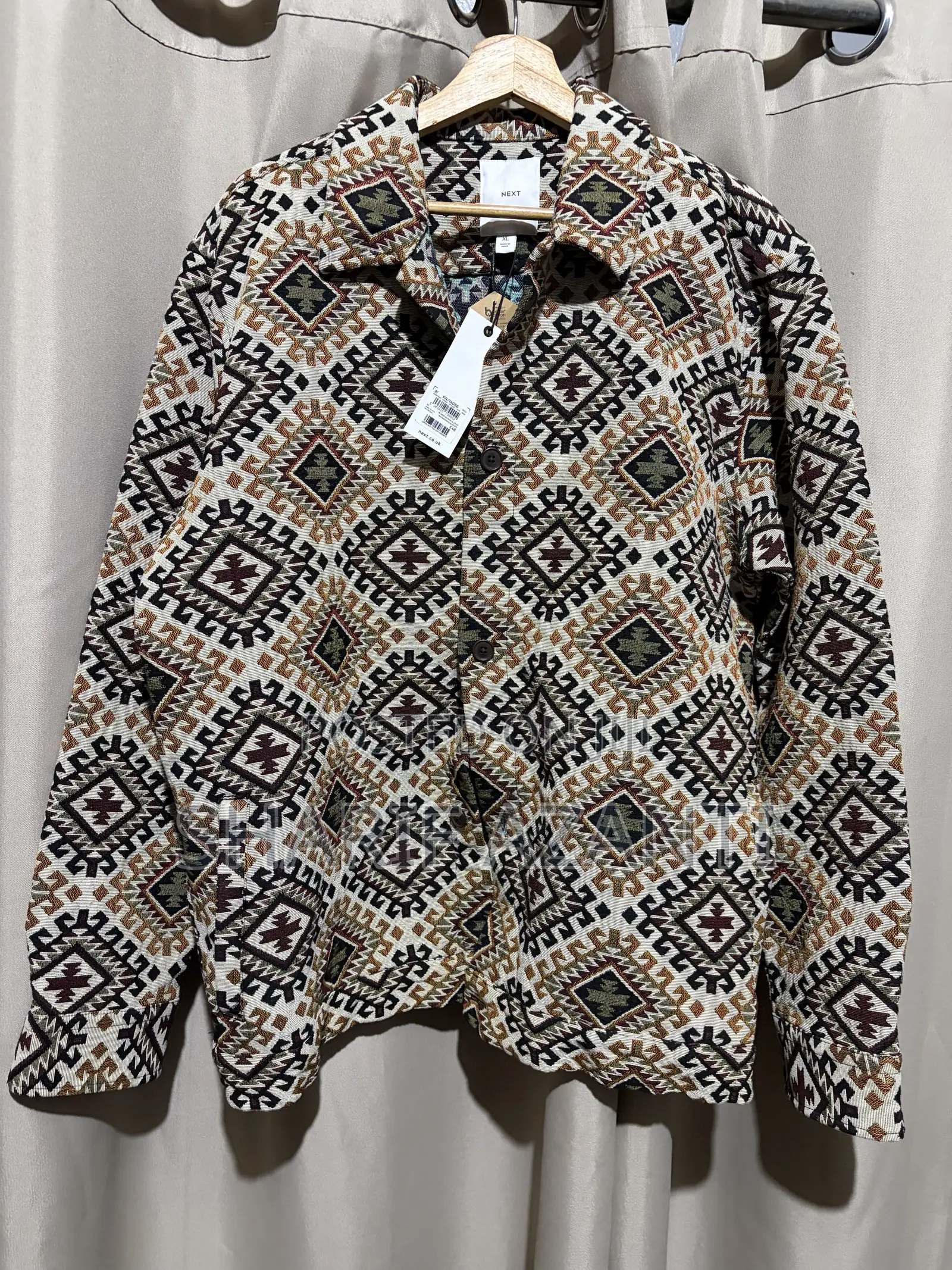 Ecru/Red Pattern Tapestry Shacket Overshirt