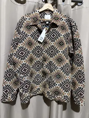 Ecru/Red Pattern Tapestry Shacket Overshirt