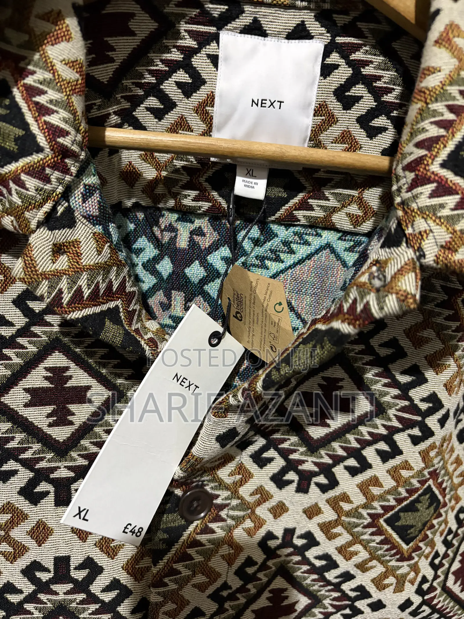 Ecru/Red Pattern Tapestry Shacket Overshirt