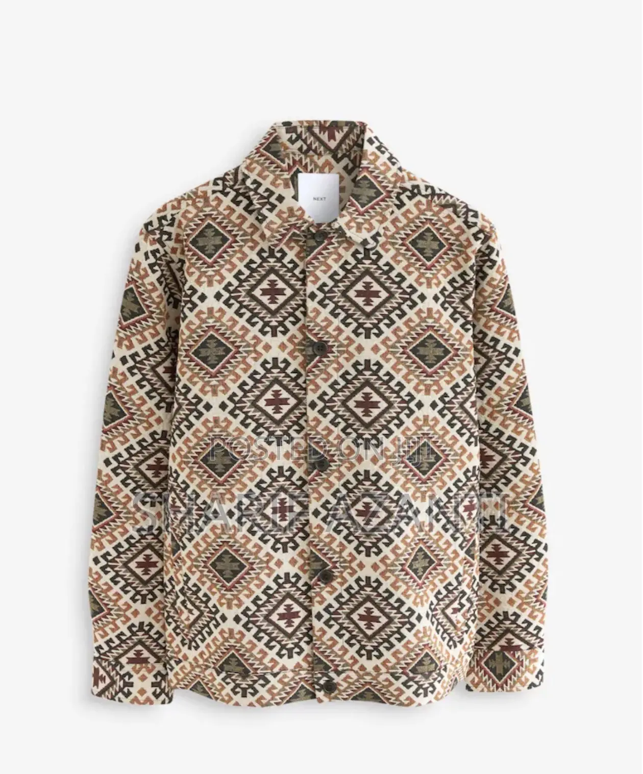 Ecru/Red Pattern Tapestry Shacket Overshirt